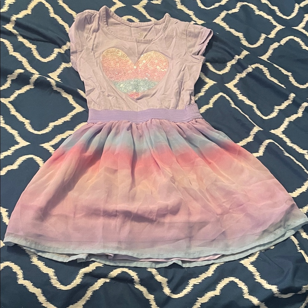 Place Glitter Heart Dress in Purple and Pink